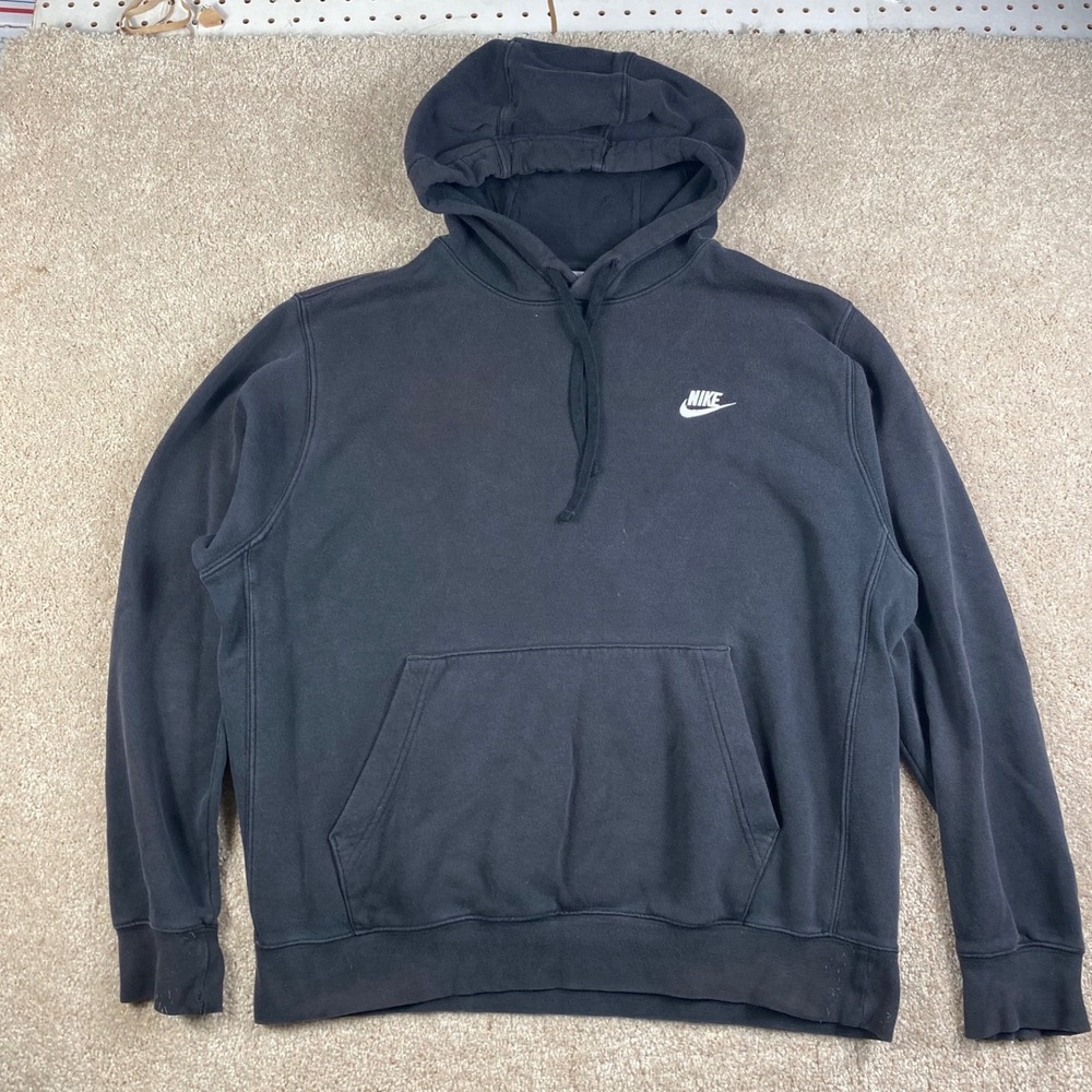 Nike Sportswear Club Fleece Hoodie Black Embroidered Logo BV2654-010 Mens Large